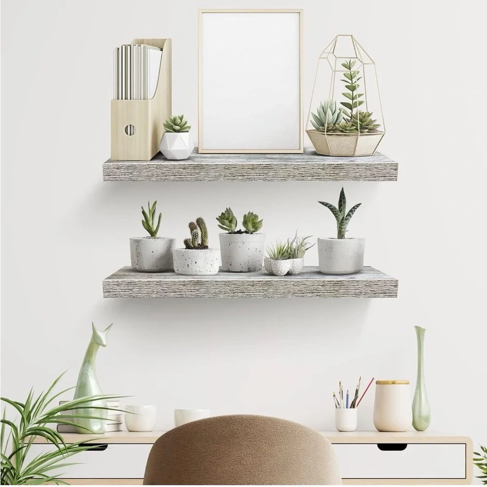 NIB Sorbus Floating Wall Shelves - 2 Pack 24 X 9 Inch Rustic Home Decor